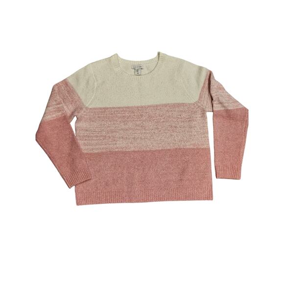 Cupcakes and Cashmere pink white stripes fluffy chenille sweater womens xl - Picture 1 of 7